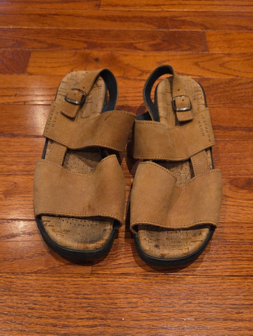 Hush Puppies Women's Tan Suede Cork-Style Buckle Sandals